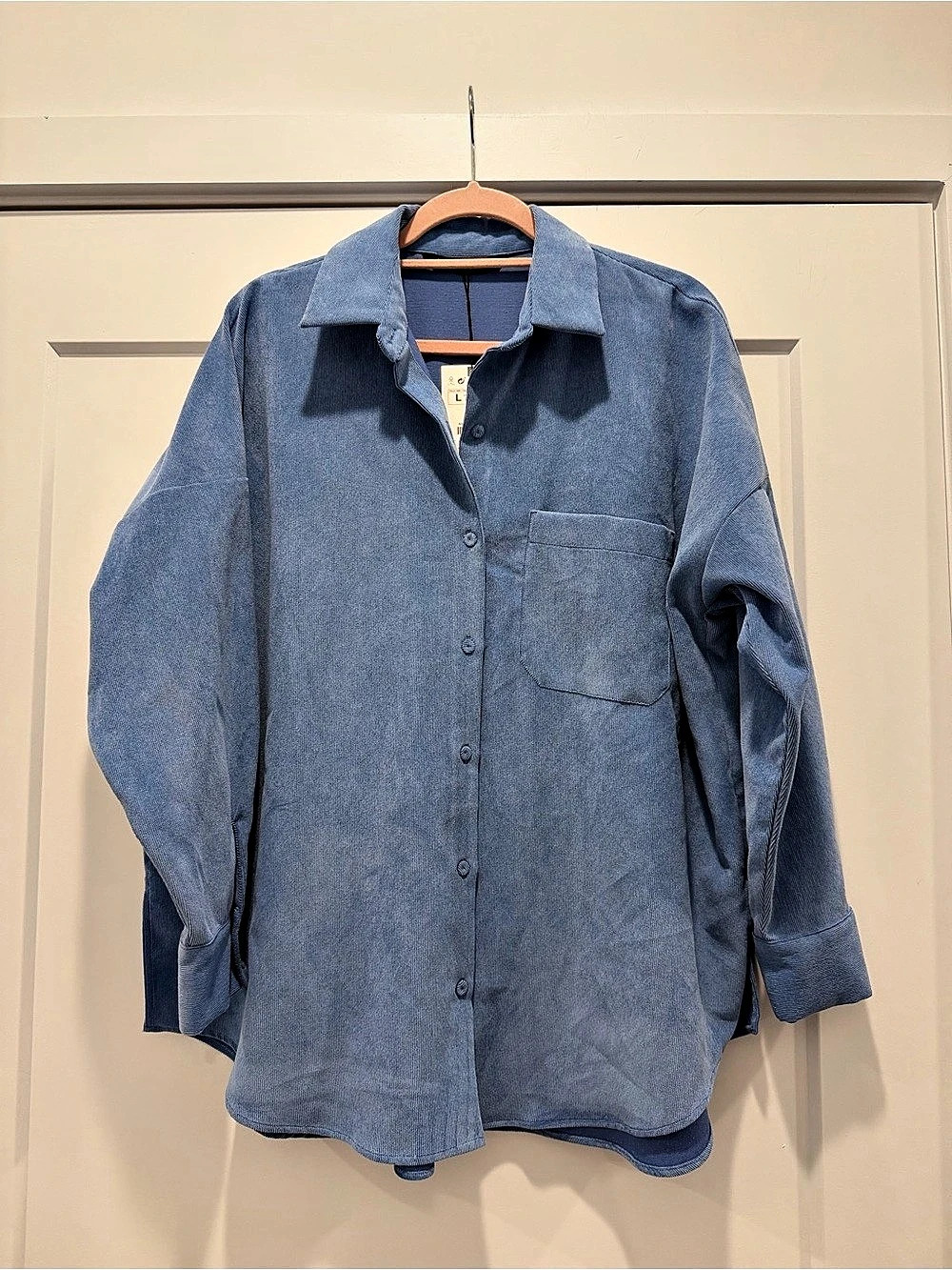 Zara Faux Suede Overshirt Blue Button Down Shirt Large